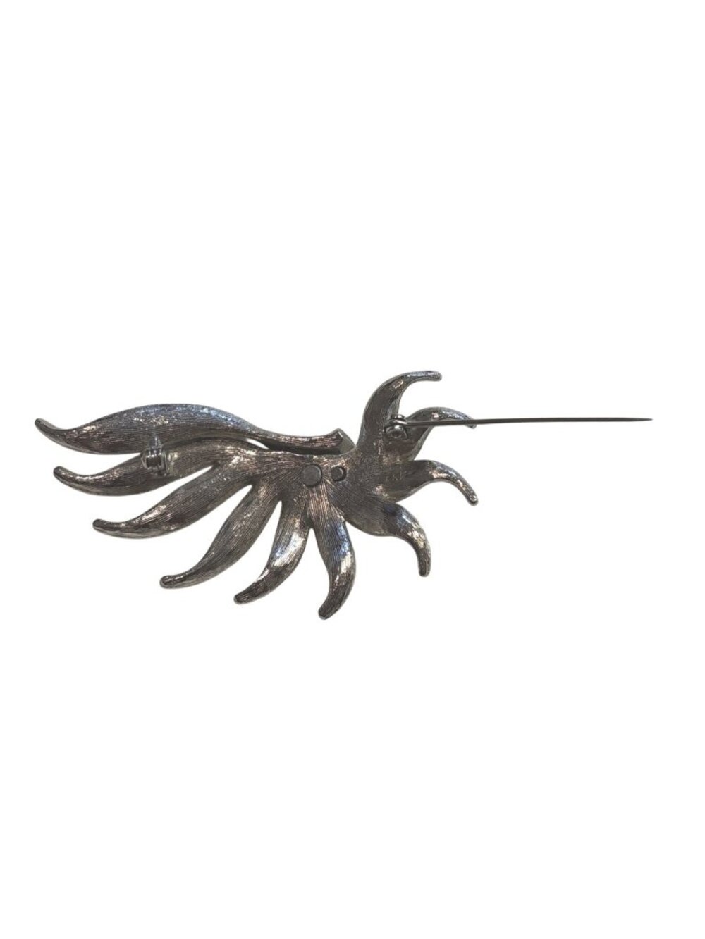 Vintage Silver-Tone Leaf Brooch Pin With Textured & Polished Details Retro State - Picture 6 of 10